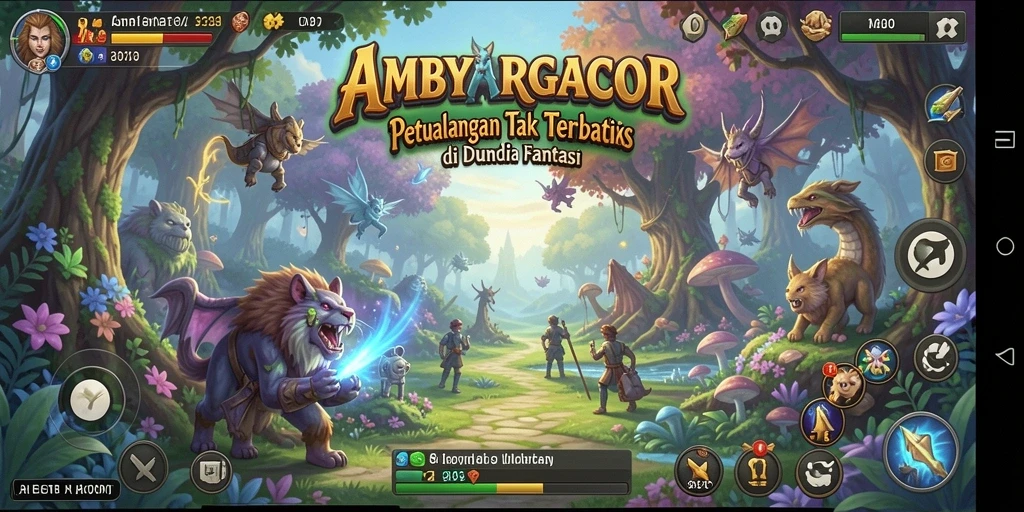 Tampilan gameplay seru AMBYARGACOR di dunia fantasi yang indah.