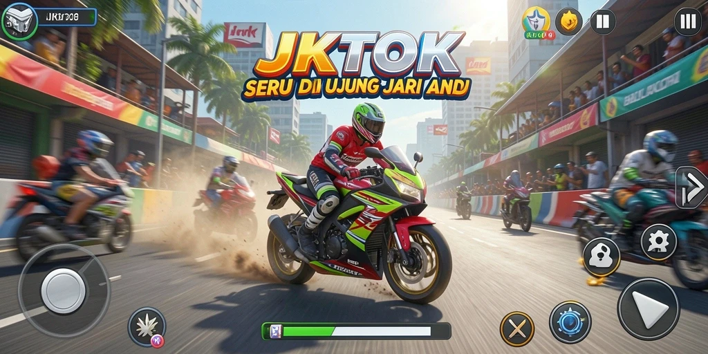 Tampilan gameplay balapan motor yang seru dan mendebarkan.