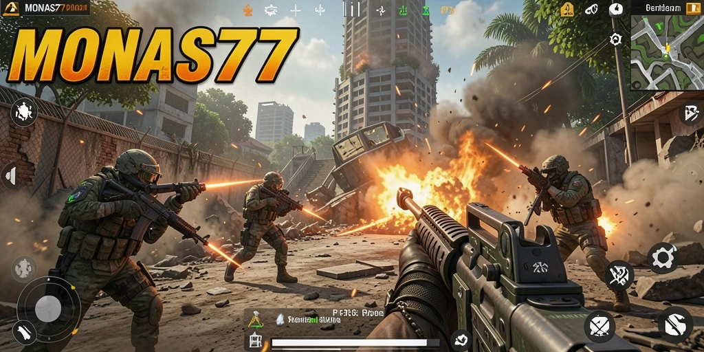 Screenshot gameplay MONAS77 yang menunjukkan aksi tembak-menembak yang mendebarkan.